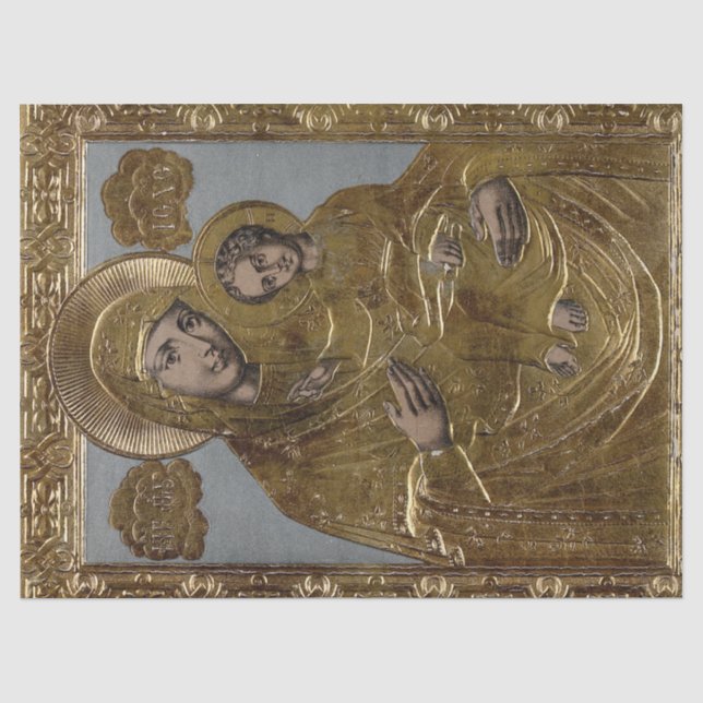 Gold Golden Elegante Mutter Mary Baby Jesus Christ Seidenpapier (Vorderseite)