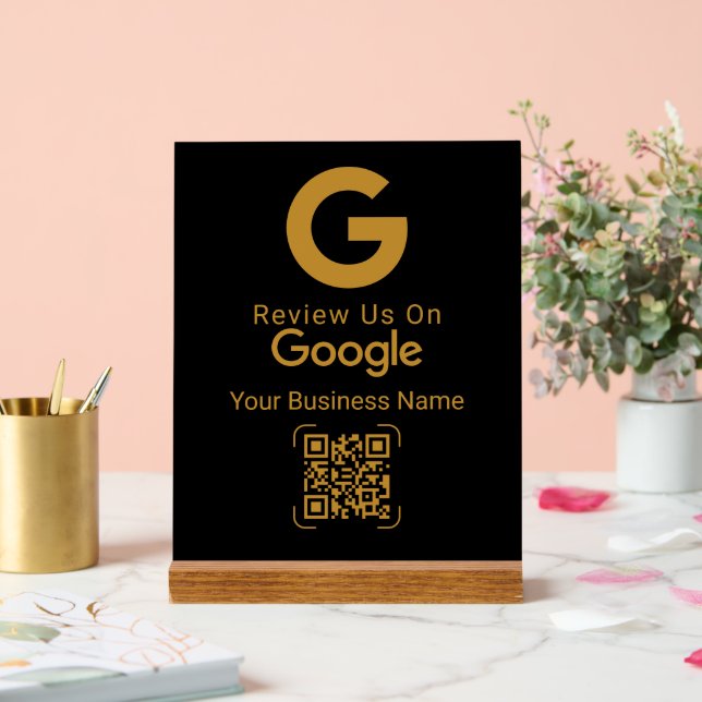 Gold Google Review QR Code Black Acrylschild (Hochzeit)