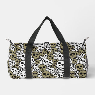 Gold Gothic Skull Muster Print Duffle Bag