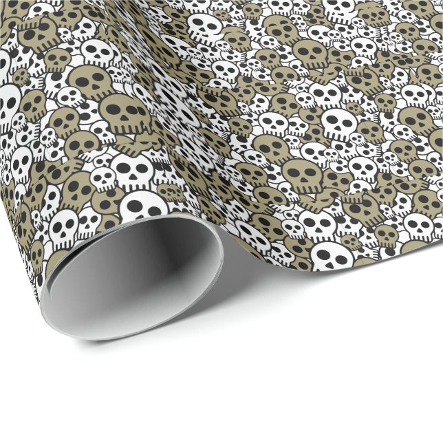 Gold Gothic Skull Muster Print Geschenkpapier (Rolleneckpunkt)