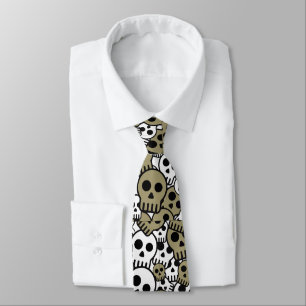 Gold Gothic Skull Muster Print Krawatte