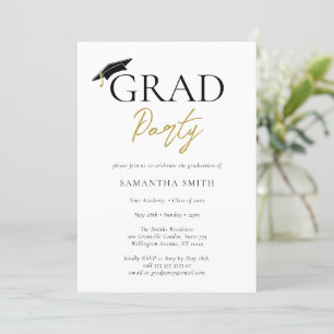 Gold Grad Cap Moderne Kalligraphie Graduation Part Einladung