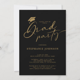 Gold Grad Cap Moderne Kalligraphie Graduation Part Einladung