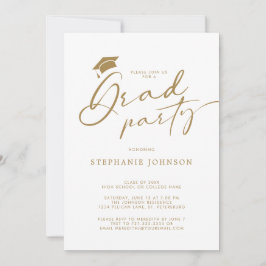 Gold Grad Cap Moderne Kalligraphie Graduation Part Einladung