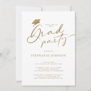 Gold Grad Cap Moderne Kalligraphie Graduation Part Einladung
