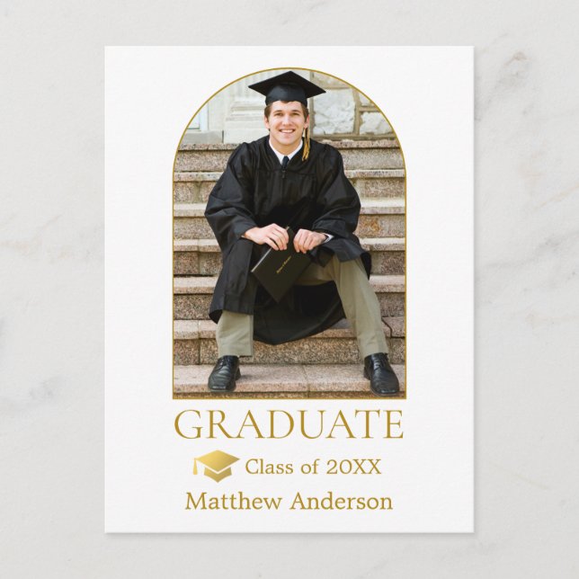 Gold Grad Cap Modernes Arch Foto Abschluss Postkarte (Vorderseite)
