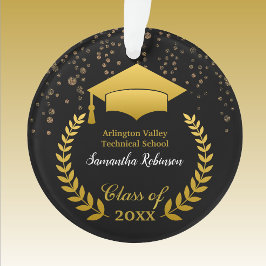 Gold Grad Cap und Laurel auf Black Abschluss Ornament