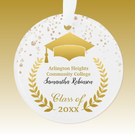 Gold Grad Cap und Laurel auf White Grad Ornament