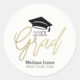 Gold GRAD Graduate Abschluss Modernes Skript Runder Aufkleber