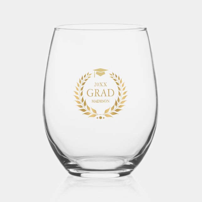 Gold Grad Typografie Laurel Wreath Weinglas Ohne Stiel (Vorderseite)