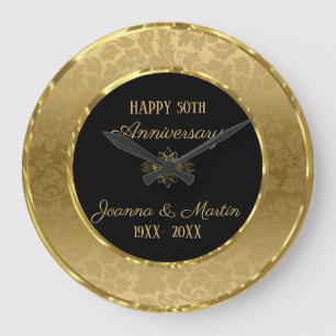 Gold Gradient damask And Swirl Große Wanduhr