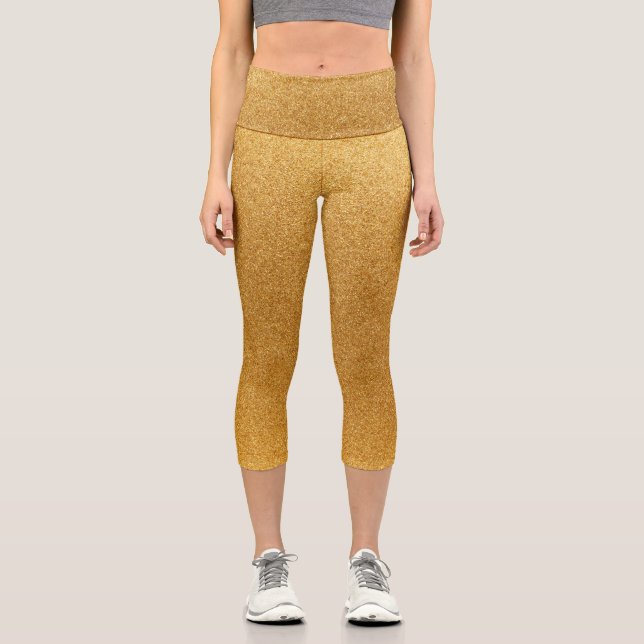 Gold Gradient Glitzer Capri Leggings (Vorderseite)