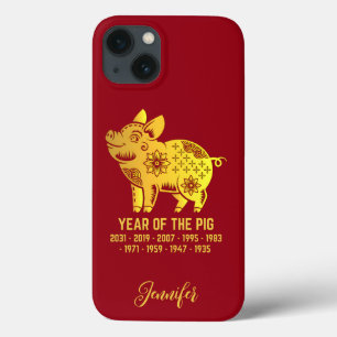 Gold Gradient Year of the Pig Zodiac Name Red Case-Mate iPhone Hülle