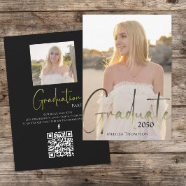 Gold Graduate Black Foto QR Code Social Media Einladung