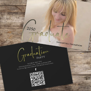 Gold Graduate Black Foto QR Code Social Media Einladung