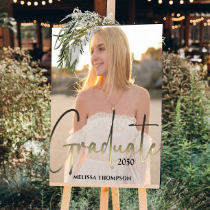 Gold Graduate Calligraphy Script Black Foto Party Poster