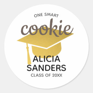 Gold Graduate Cap One Smart Cookie Graduate Runder Aufkleber