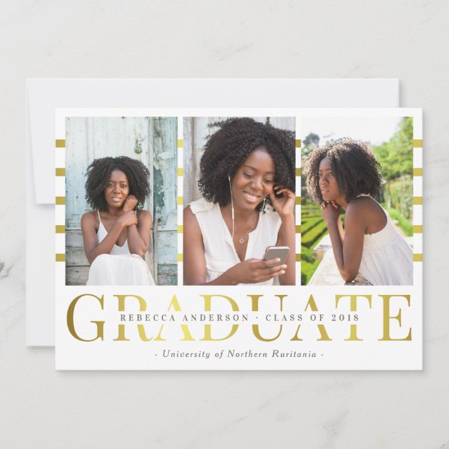 Gold Graduate Faire-part de la photo tendance (Devant)