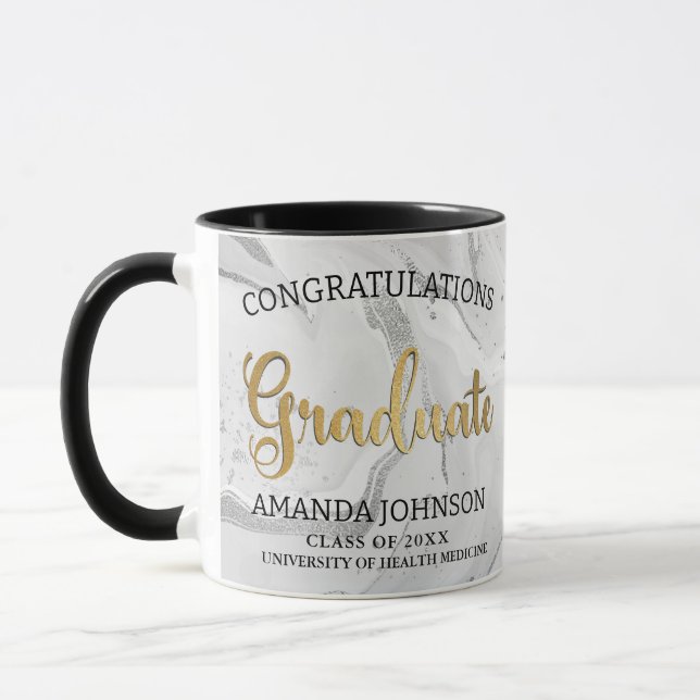 Gold Graduate Herzlichen Glückwunsch Grau Abschlus Tasse (Links)