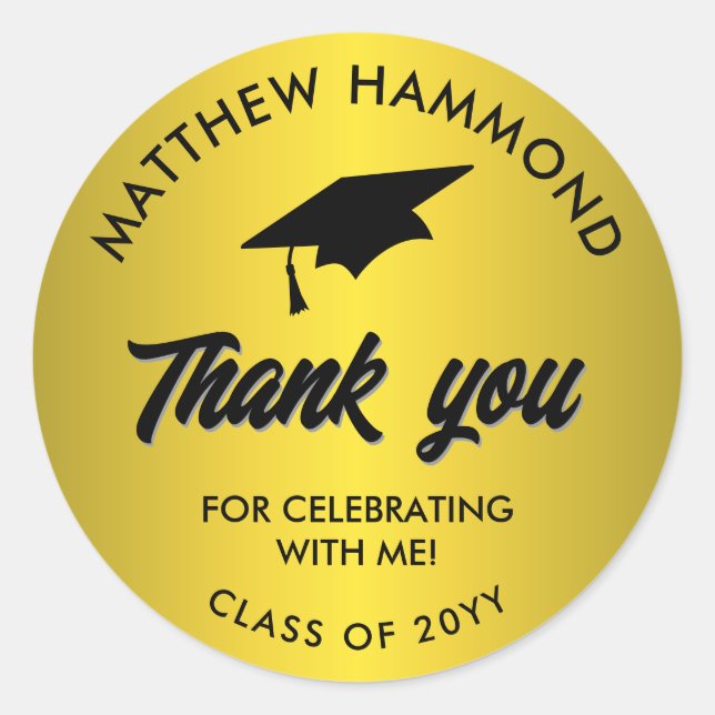 Gold Graduating Class Thank You Grad Cap Runder Aufkleber (Vorderseite)
