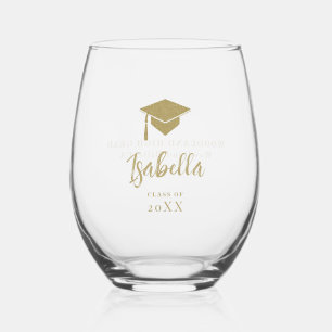 Gold Graduation Cap Calligrafy Custom Grad Geschen Weinglas Ohne Stiel