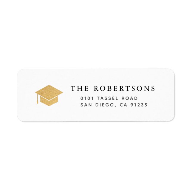 Gold Graduation Cap Chic White Rücksendeadresse (Vorne)