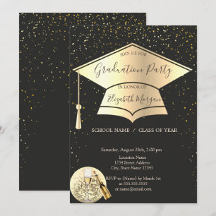 Gold Graduation Cap, Confetti Disco Ball Abschluss Einladung
