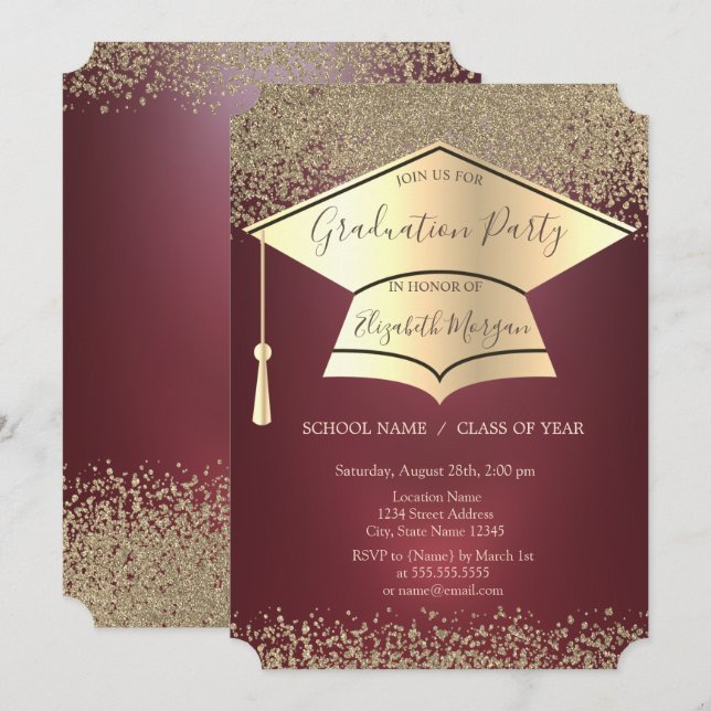Gold Graduation Cap,Gold Diamonds Abschluss Einladung (Vorne/Hinten)