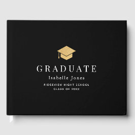 Gold Graduation Cap Minimalistisch Black Abschluss Gästebuch