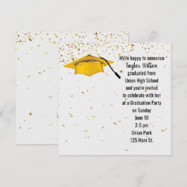 Gold Graduation Cap mit Gold Confetti Einladung