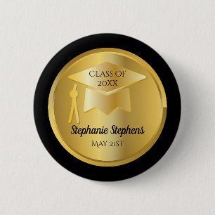 Gold Graduation Cap on Gold Gradient   Schwarz Button