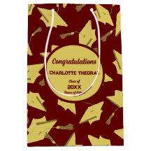 Gold Graduation Caps in the Air on Maroon Party