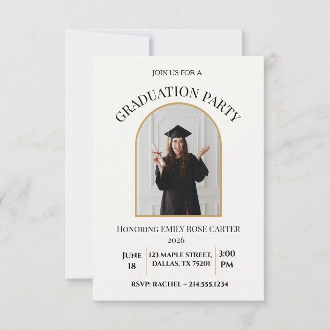 Gold  Graduation Party Invitation Announcement Einladung (Vorderseite)
