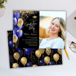 Gold Graduation Party Navy Blue Ballons Einladung