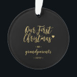 Gold Grandparents First Christmas Photo Ceramic Or Ornament<br><div class="desc">Celebrate the season with this stylish first Christmas photo ornament for the family. This design features modern gold lettering " Our First Christmas" with a cute heart icon. You can add your photo and personalize the text. More holiday gifts and cards are available at my shop BaraBomDesign.</div>