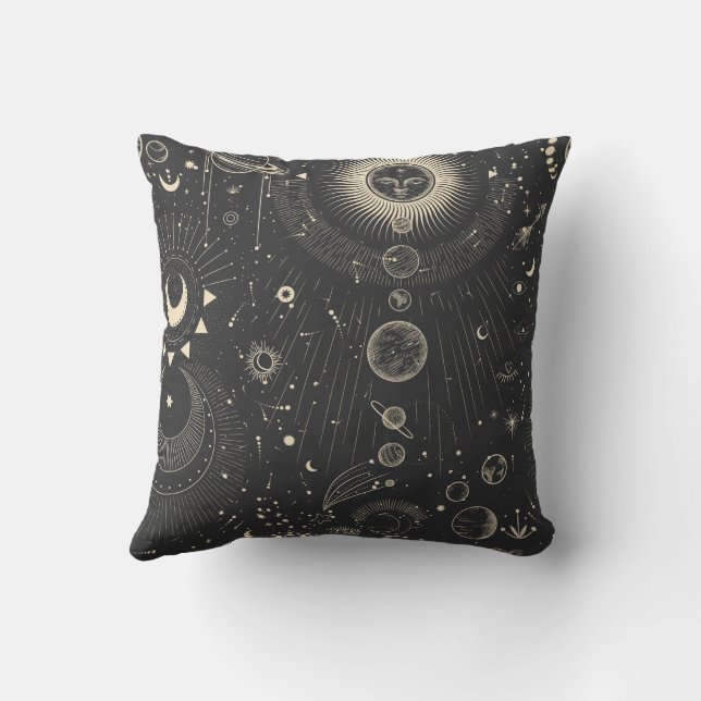 Gold Grau Abstrakt Dream Dark Boho Square Pillow Kissen (Rückseite)