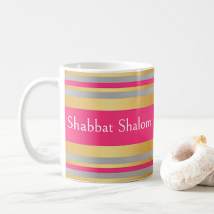 Gold Grau Hot Pink Streifen, Schabbat Schalom Kaffeetasse