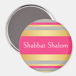 Gold Grau Hot Pink Streifen, Schabbat Schalom Magnet
