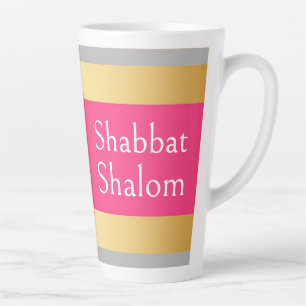 Gold Grau Hot Pink Streifen, Shabbat Schalom Glamo Milchtasse