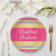Gold Grau Hot Pink Streifen, Shabbat Shalom Glamou