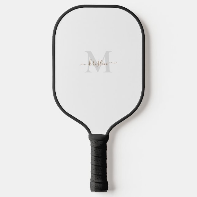 Gold & Grau Monogram Script Name Pickleball Paddle (Vorderseite)