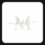 Gold & Grau Monogram Swash Script II Quadratischer Aufkleber<br><div class="desc">Moderne Gold- und Gray Monogram Aufkleber. Combo-Schriftart. Swash. Einfach. Quadrat. Abgerundet.</div>