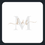 Gold & Grau Monogram Swash Script II Quadratischer Aufkleber<br><div class="desc">Moderne Gold- und Gray Monogram Aufkleber. Combo-Schriftart. Swash. Einfach. Quadrat. Abgerundet.</div>