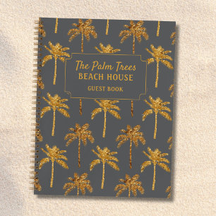 Gold-Grau-Palmbaum-Strandhaus-Gästebuch Notizbuch