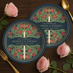 Gold Grau Royal Mittelalterlich Floral Schwert Hoc Pappteller