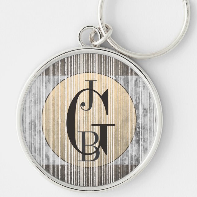 Gold, Graue Marmor und Streifenmuster Schlüsselanhänger (Vorne)