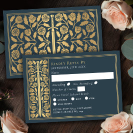 Gold-Graues mittelalterliches Schwert Hochzeit RSV RSVP Karte