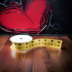 Gold Gray Black Brown Hearts Satinband