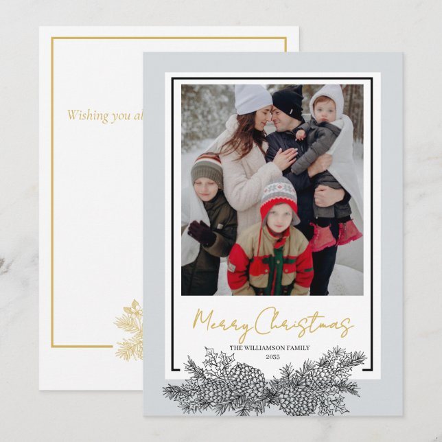Gold Gray Black Modern Modernes Foto Weihnachten (Vorne/Hinten)