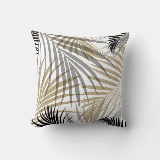 Gold Gray Black Palm Blätter Traumstrecke - Cali S Kissen (Vorderseite)